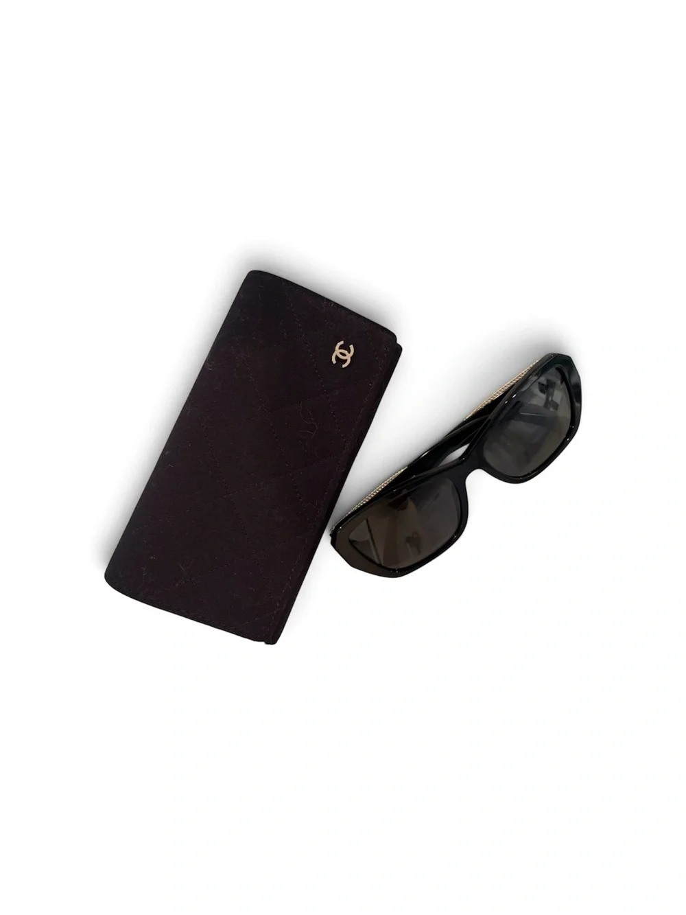 CHANEL Black Quilted Sunglasses Case with Matching Black Frames